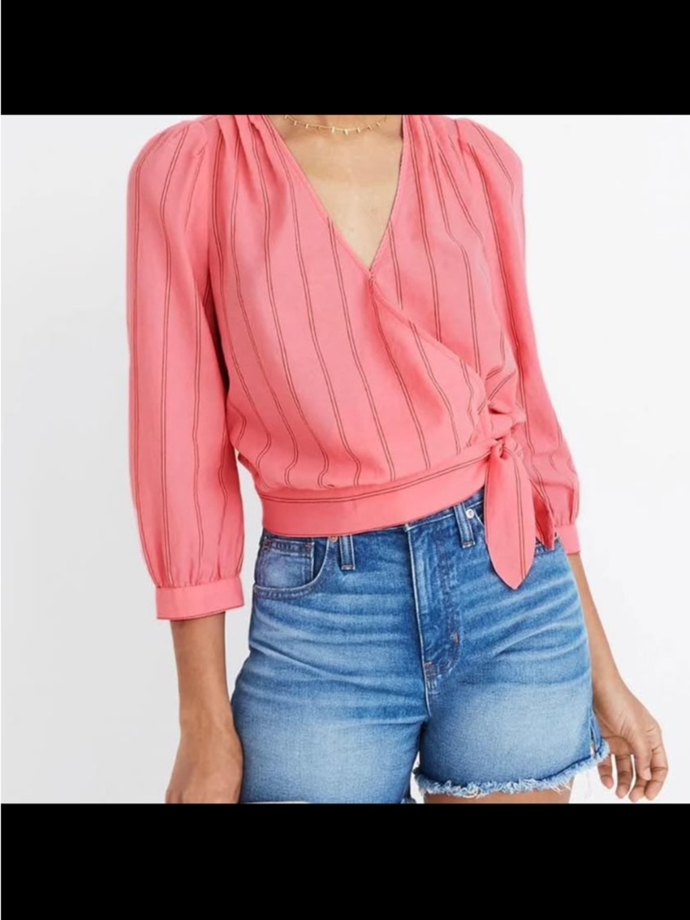 Madewell Coral Pink Wrap Tie Blouse